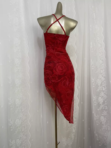 Sheath Straps Floral Red Travel Vacation Beach Dress Short Birthday Dress SD0026